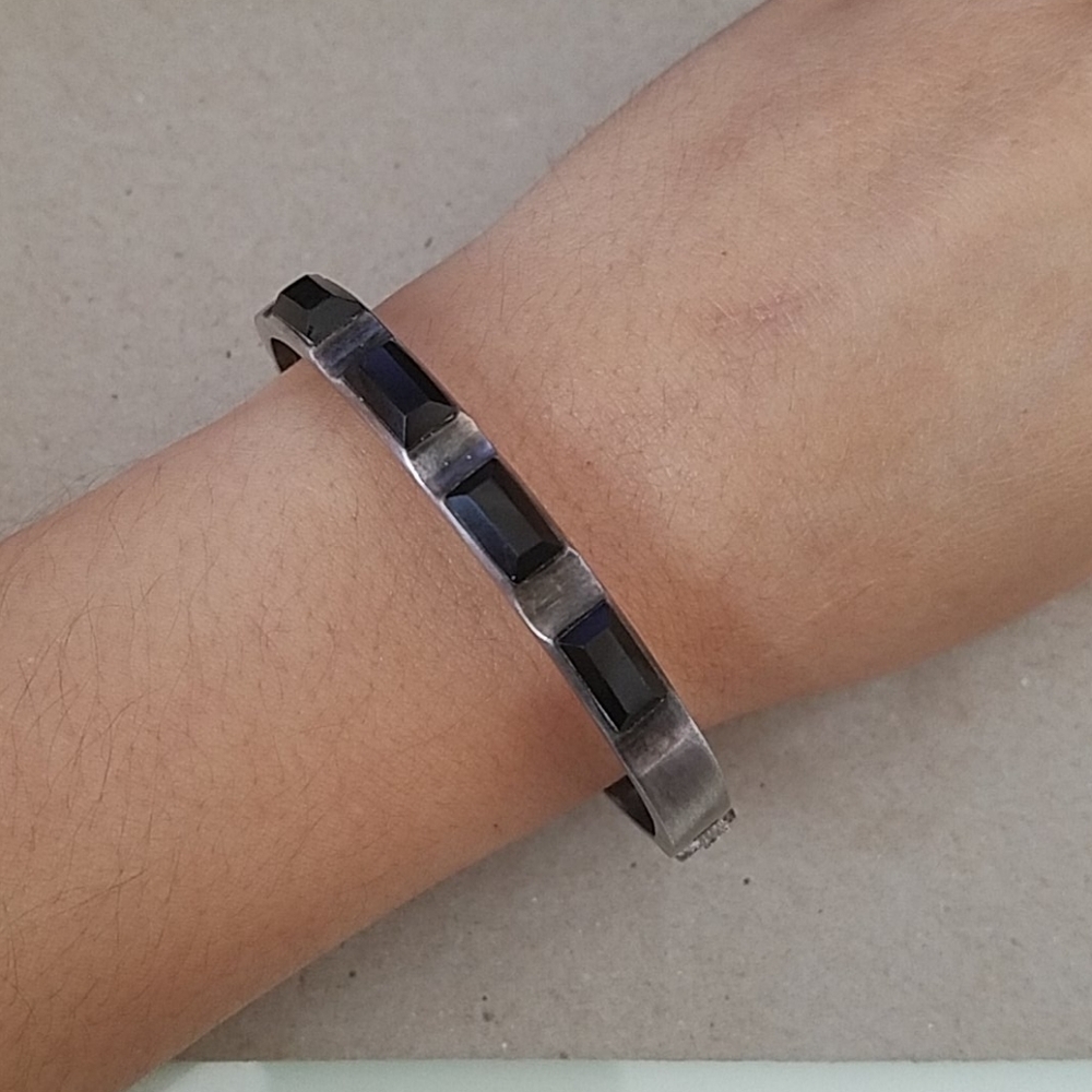 Vintage Sterling Silver and Onyx Bracelet